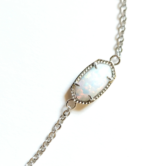 SOLD Kendra Scott Elaina Silver Adjustable Chain Bracelet Opal - Picture 3 of 8